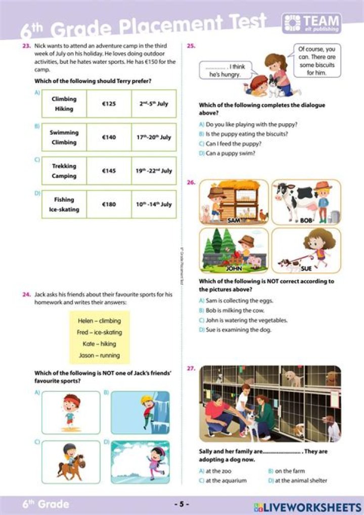 Free 6th Grade Placement Test PDF – Practice Now