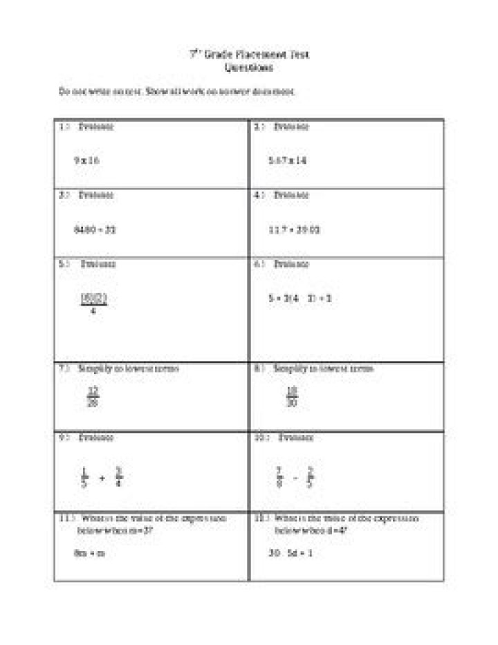 6th Grade Math Placement Test PDF – Free Practice PDF