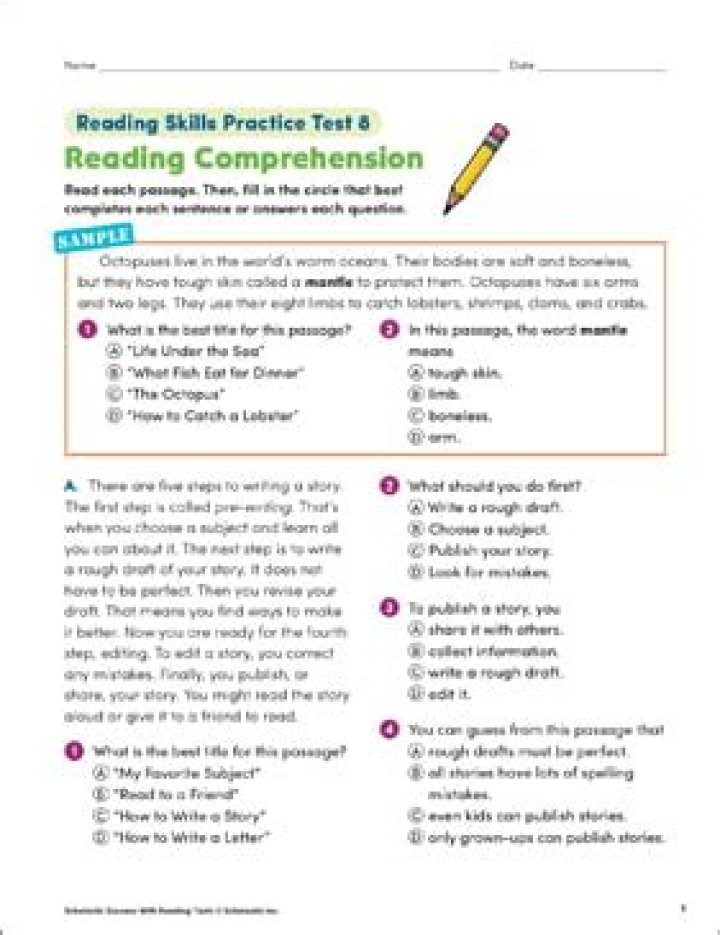 6th Grade Reading Comprehension Practice Test PDF – Instant Download