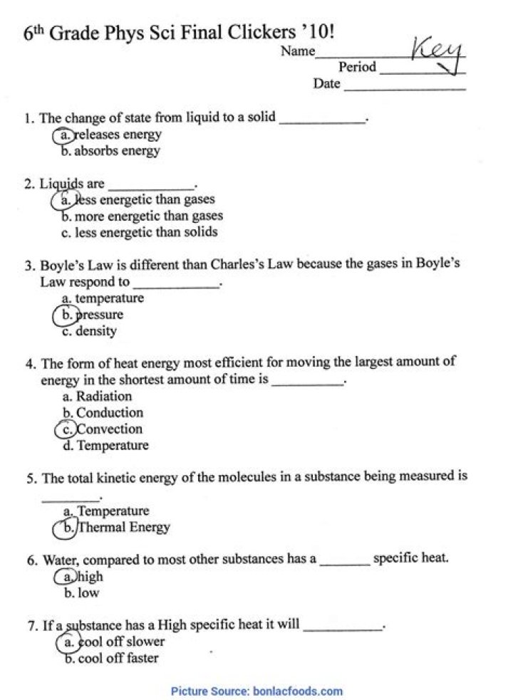 6th Grade Science Questions & Answers PDF with Answers