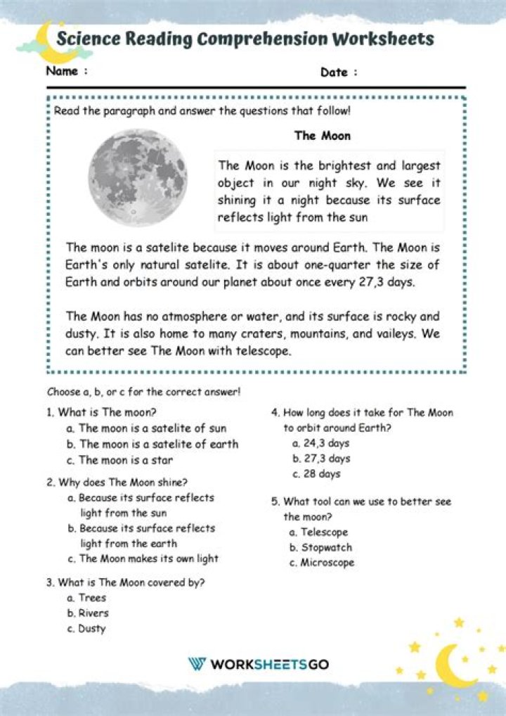 Free 6th Grade Science Reading Comprehension Worksheets PDF