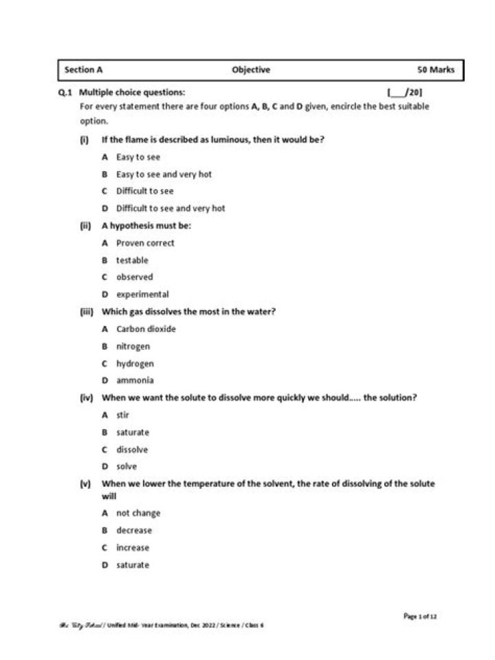 6th Grade Science Test PDF – Free Practice & Study Material