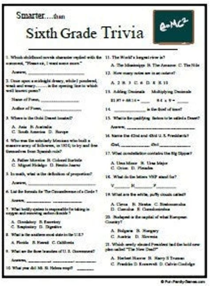 6th Grade Trivia Questions & Answers PDF – Fun Learning Resource