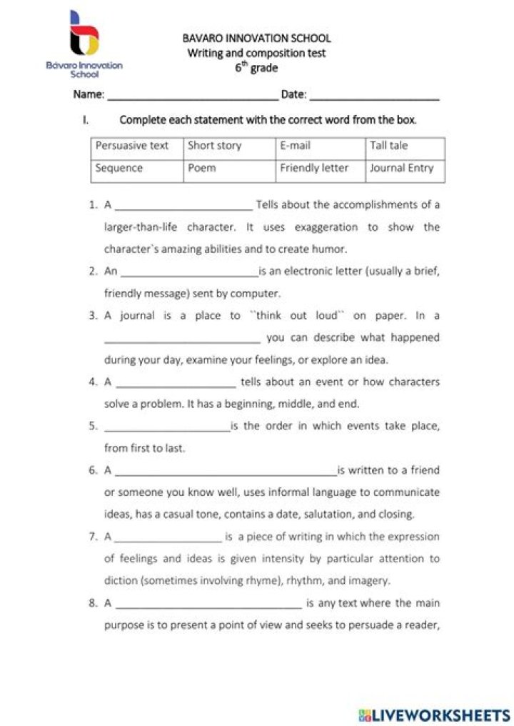 6th Grade Writing Worksheets PDF – Printable Practice for Students