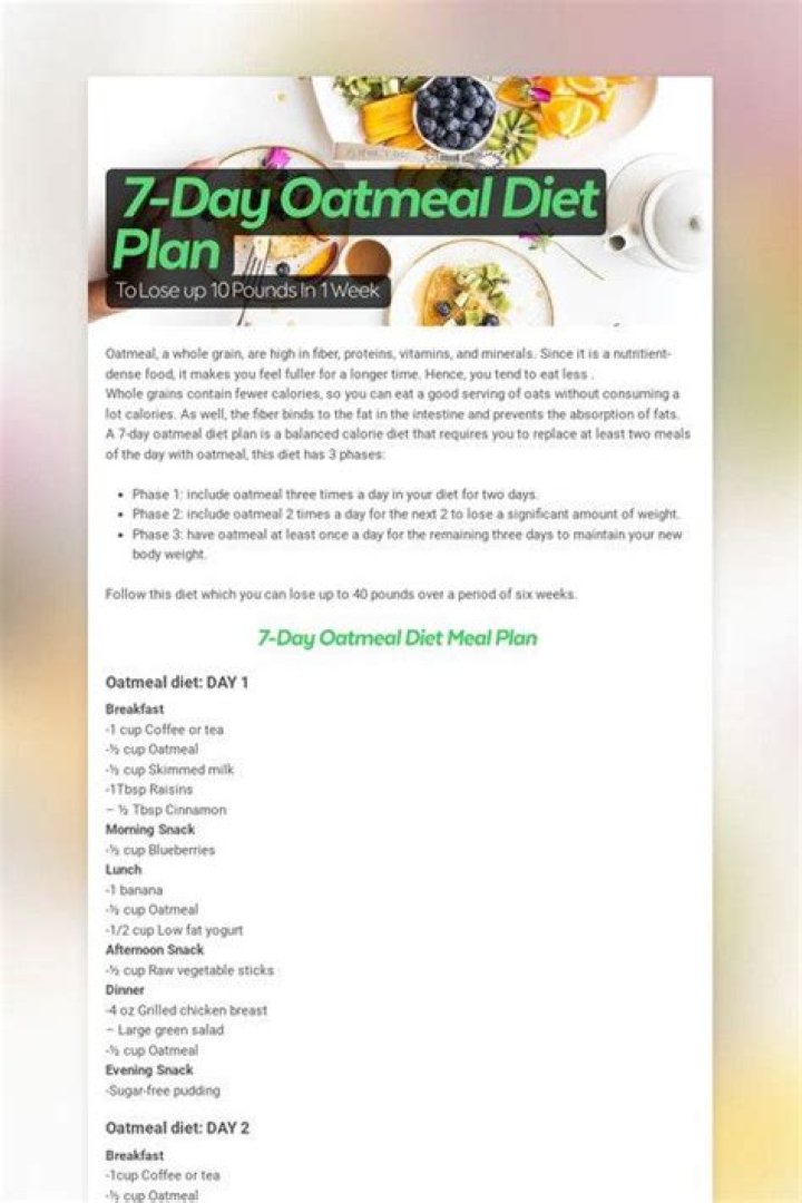 7-Day Oatmeal Diet Plan PDF Free Download