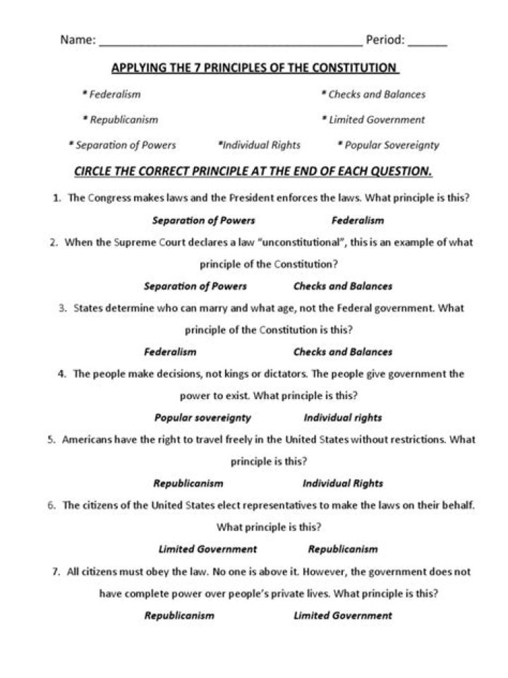 7 Principles of Government Worksheet PDF: Free Download