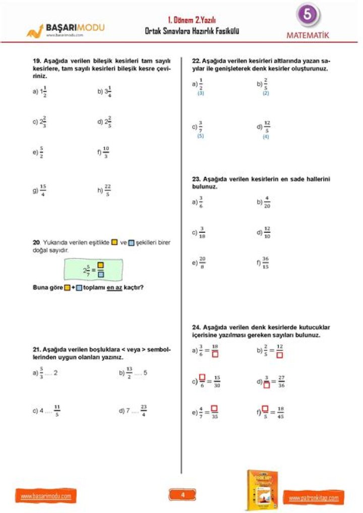 7. Sünün Matematik 5. Ünite Test PDF – Download Now