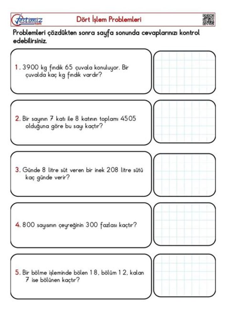 7. Sanıf Rasyonel Sayılarla Problemler Test PDF Gratis Download