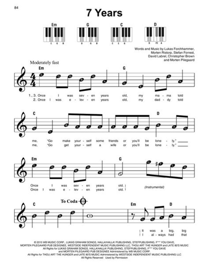 7 Years Free Piano Sheet Music PDF Download