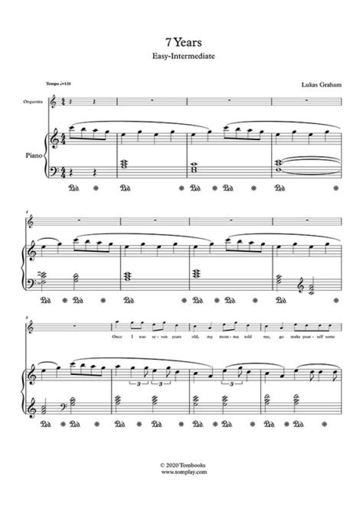 7 Years Piano Sheet Music Easy PDF – Simple & Affordable