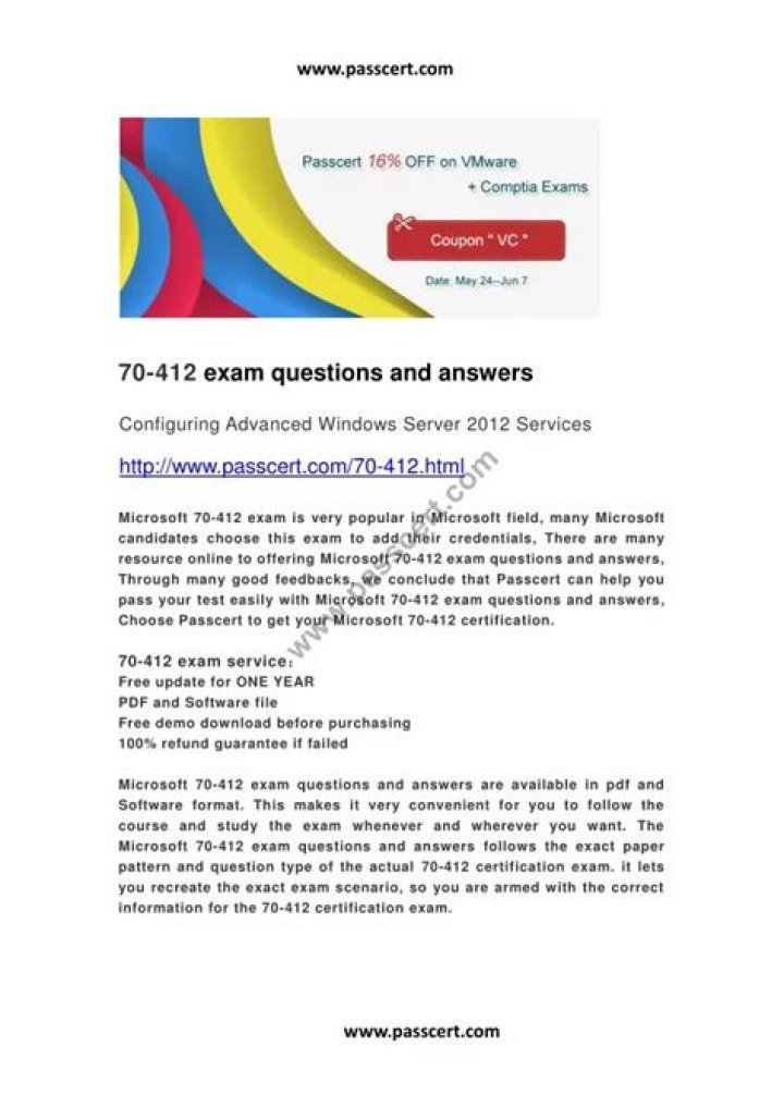 70 412 Exam Questions PDF – Practice & Pass with Ease