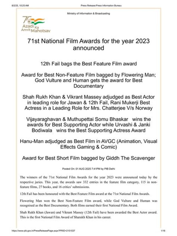 70th National Film Awards Winners List PDF Download