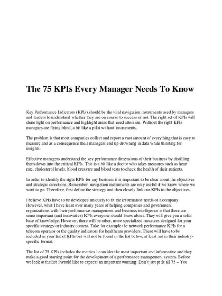 75 Critical KPIs Every Manager Must Master – PDF Guide