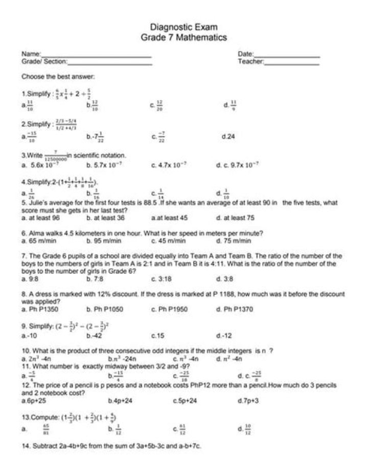 Free 7th Grade Assessment Test PDF – Instant Download