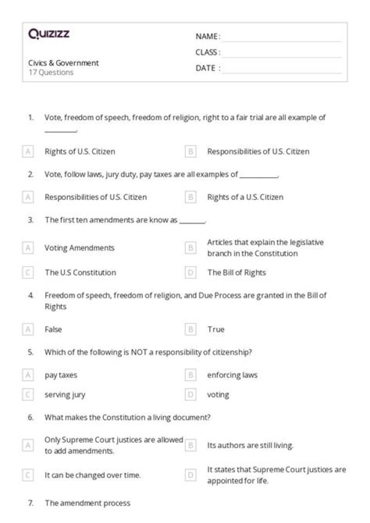 7th Grade Civics Questions & Answers by Mr. Dalesandro PDF