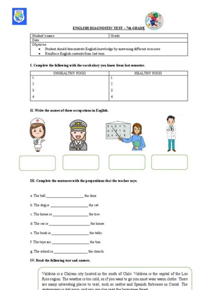 7th Grade English Diagnostic Test PDF: Free Practice & Evaluation
