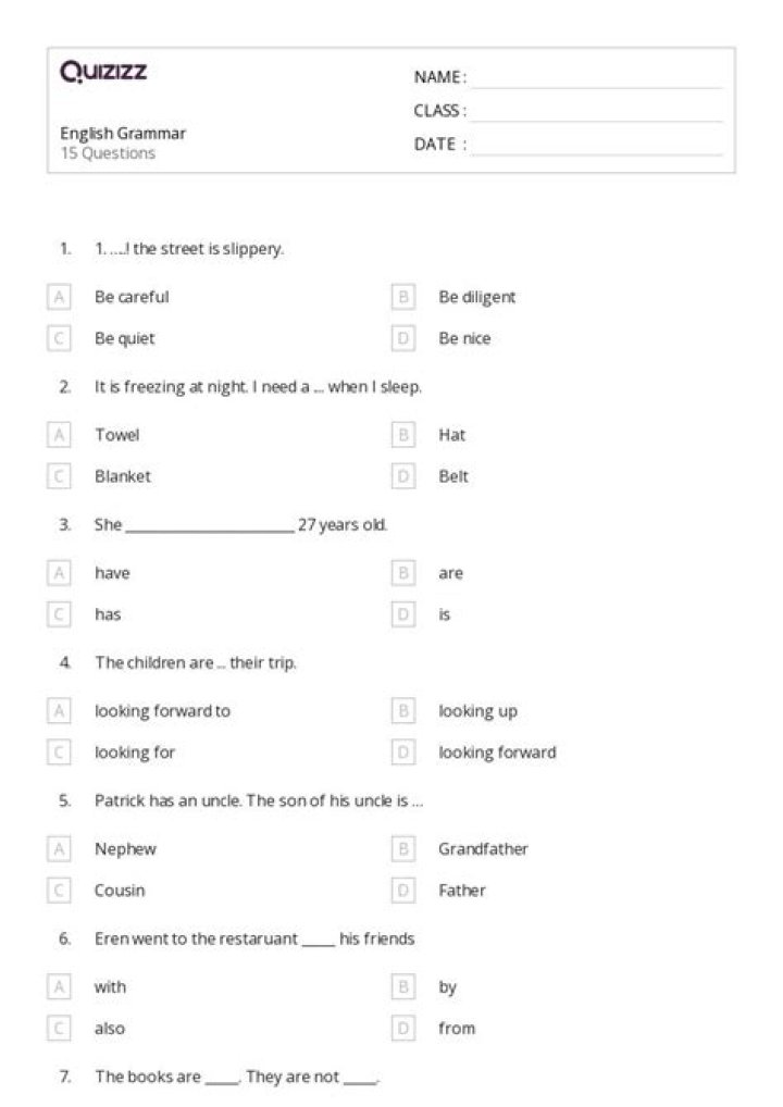 7th Grade English Grammar Test PDF: Practice & Perfect Grammar