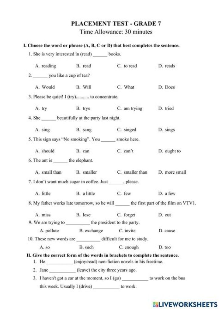 7th Grade Placement Test PDF – Practice & Prep