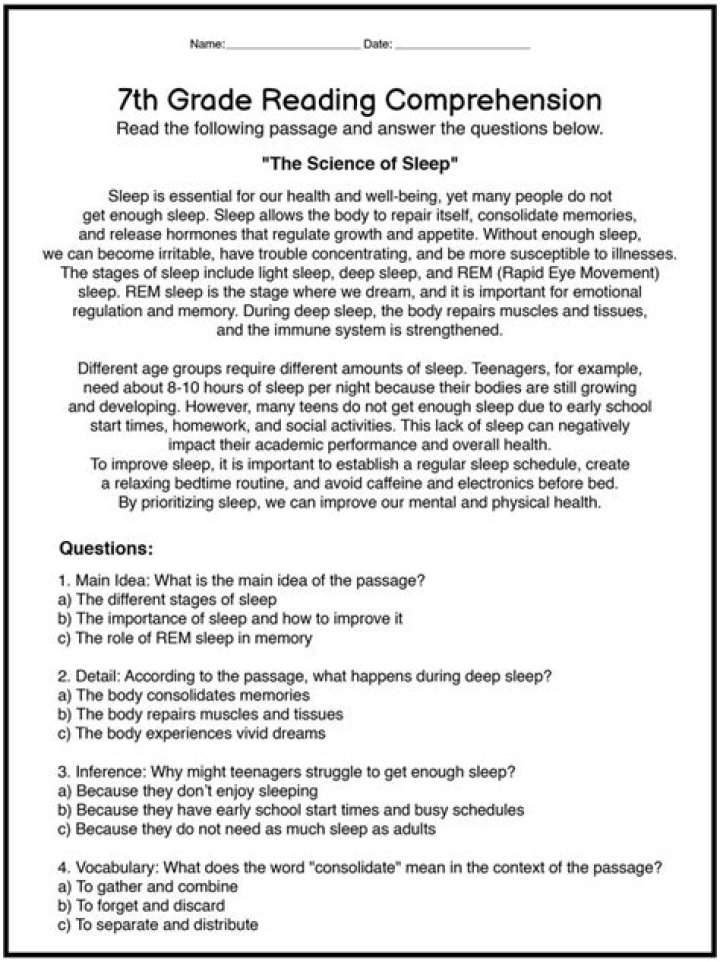7th Grade Reading & Writing Skills Test PDF – Practice & Sample Answers
