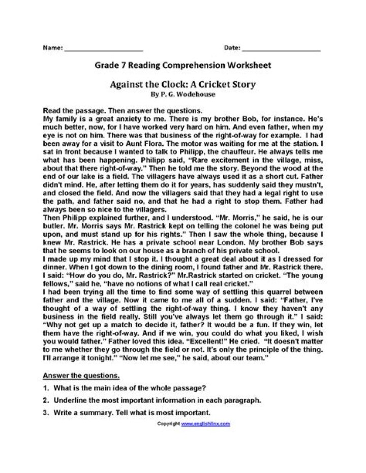 7th Grade Reading Comprehension Passages with Questions PDF