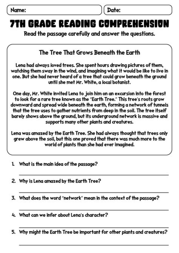 Free 7th Grade Reading Worksheets PDF for Easy Download