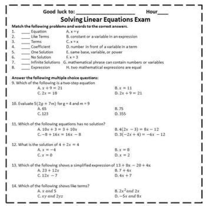 8.ee.7 Worksheet PDF for Math Practice & Homework