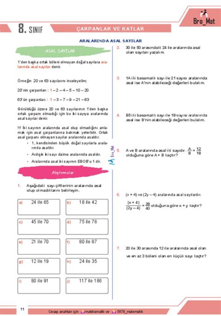 8 Sınıf Çarpılar ve Katlar Test PDF 2019 - Test Kaynağı
