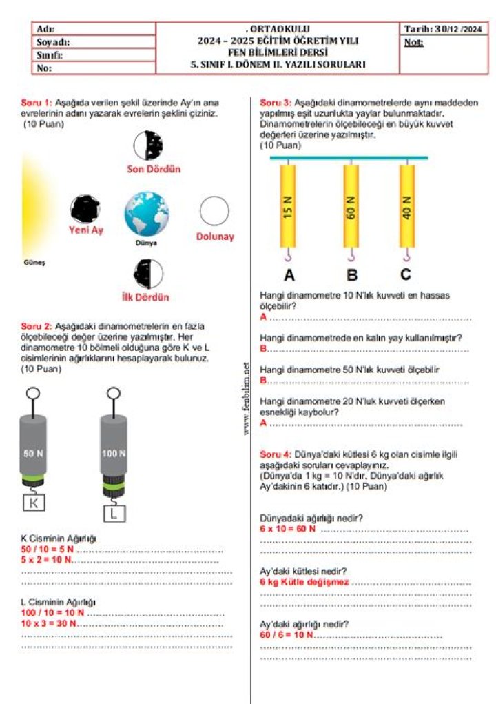 8. Sınıf İngilizce 2. Dönem 1. Yazılı Test PDF