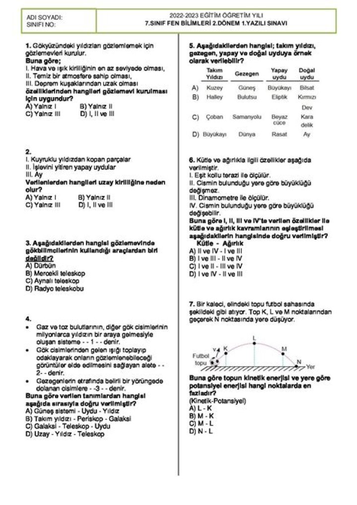 8. Sınıf Madde ve Endüstri Test PDF Yeni Nesil Sorular