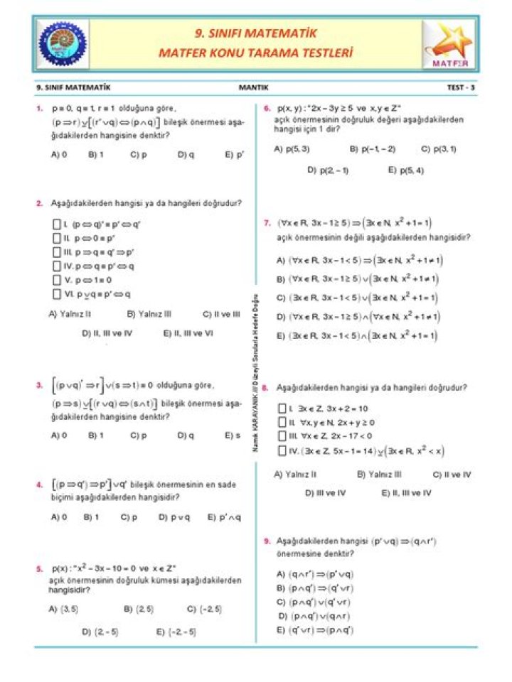8.sınıf Matematik Test PDF Eğitimhane – Sınav Yolunu Farklılaştır