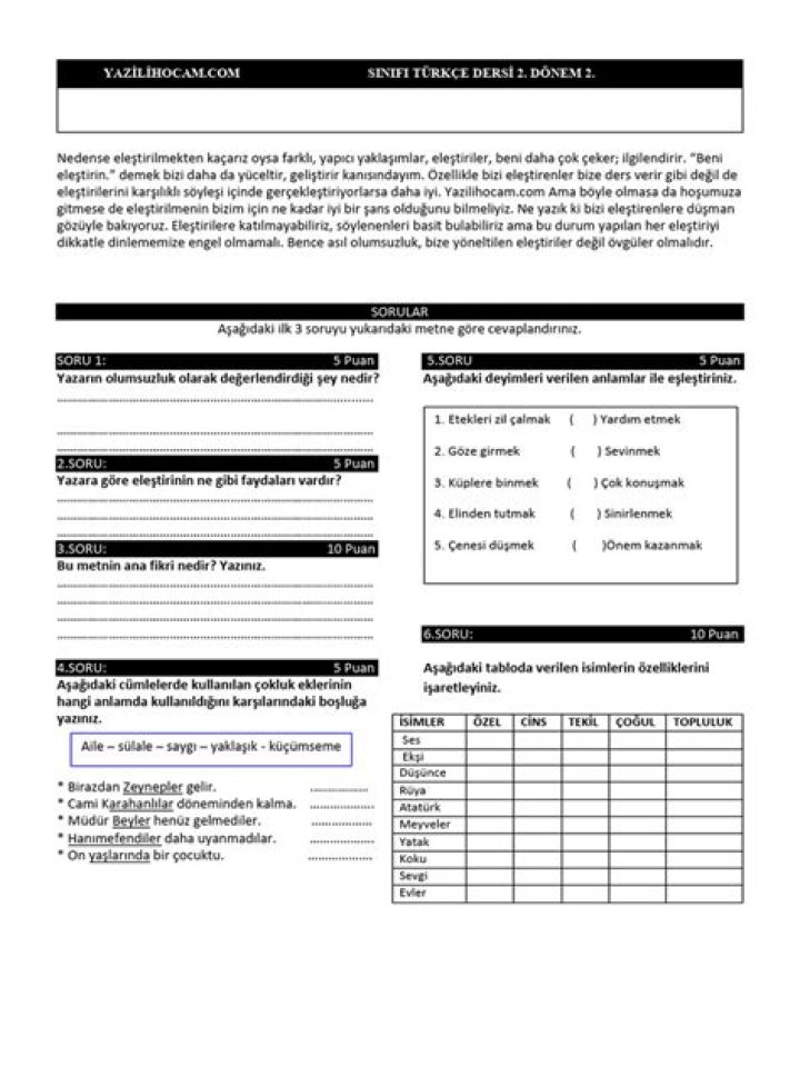 8. SÄ±nıf Türkçe Anlatım Bozuklukları Test PDF – Testi Download