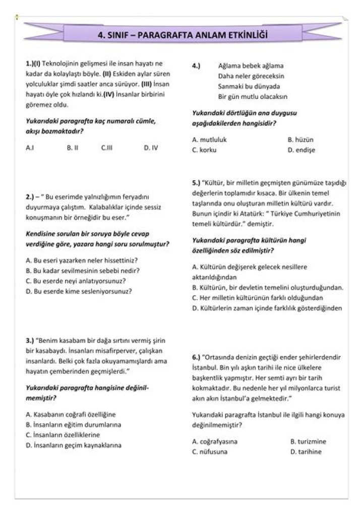 8. Sınıf Türkçe Paragraf Anlam Test PDF – Yapım ve Analiz