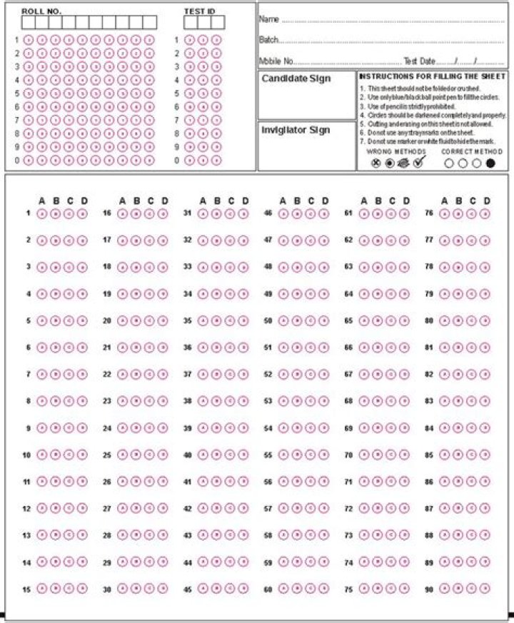 Download Free 80 Question OMR Sheet PDF for Quick Testing