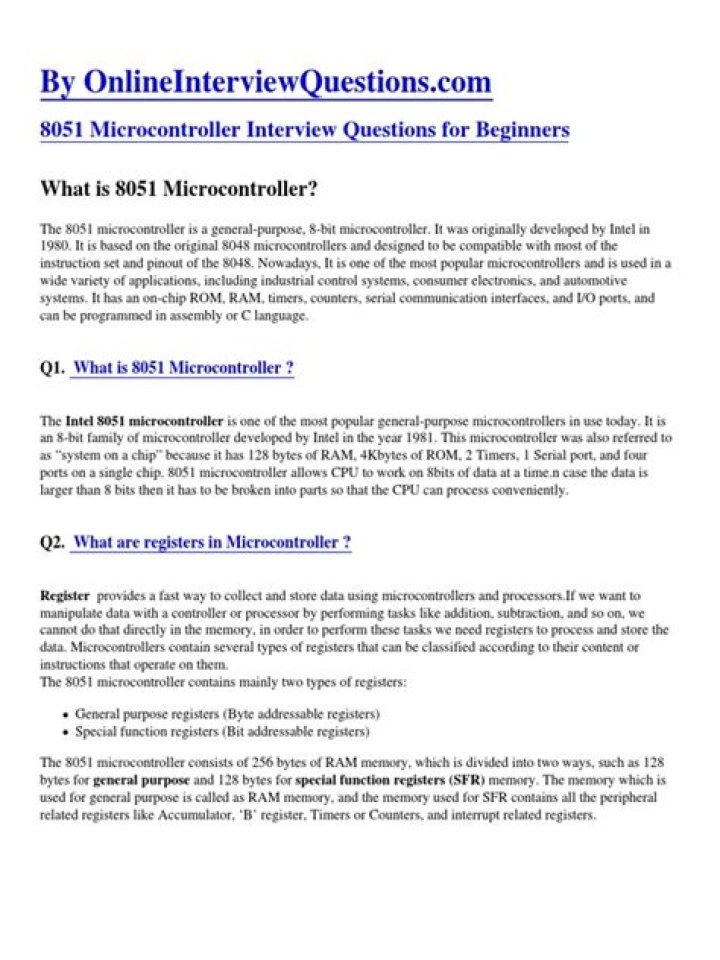 8051 Microcontroller Interview Questions & Answers PDF Free Download