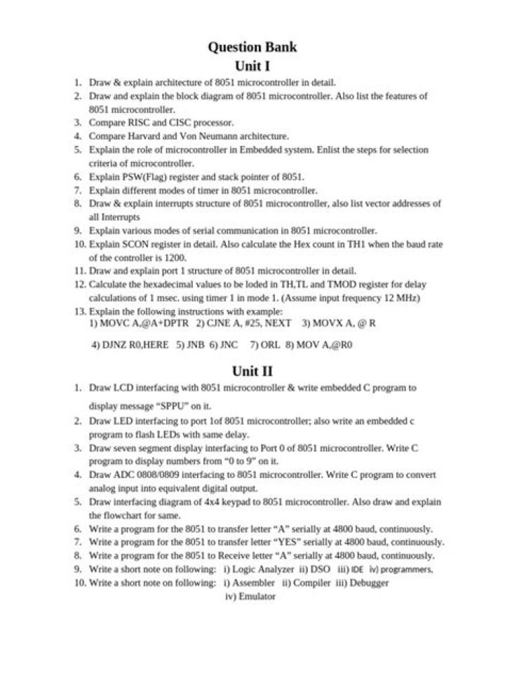 8051 Microcontroller Question Bank PDF – Expert Practice Questions