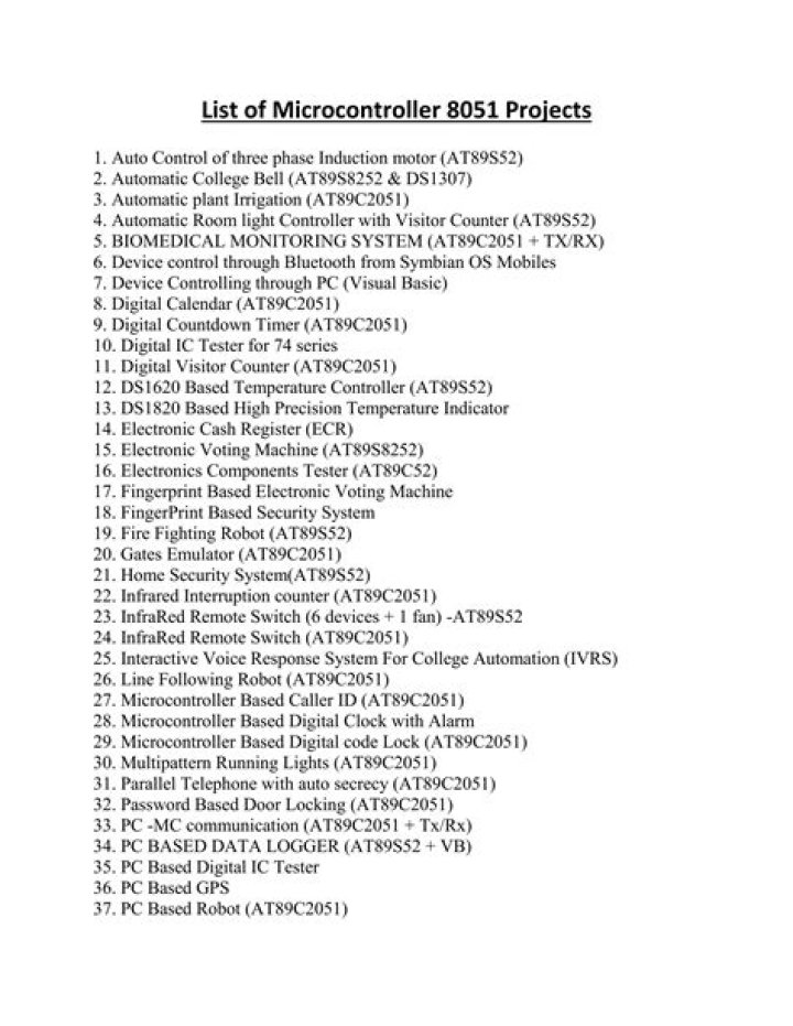 8051 Projects List PDF: Complete Collection of 8051 Microcontroller Projects