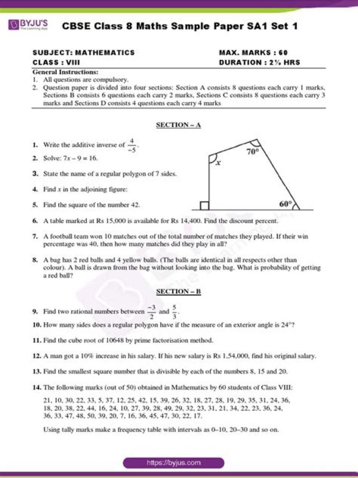 8th Class Maths SA1 Question Paper PDF Download – Full Solved Papers
