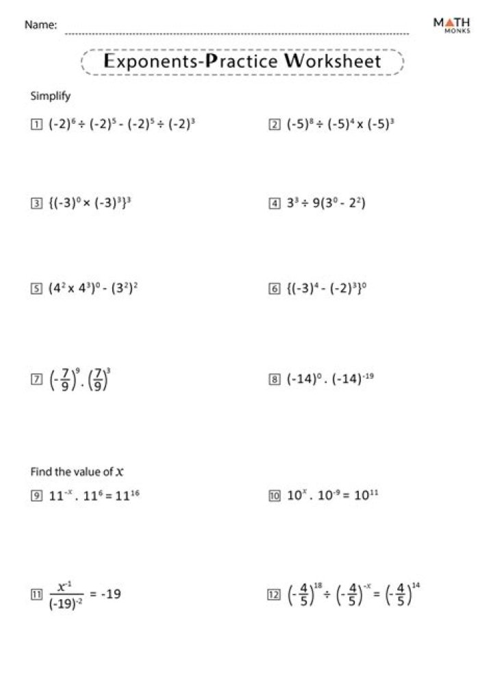 Free 8th Grade Exponents Worksheets PDF – Printable Math Practice