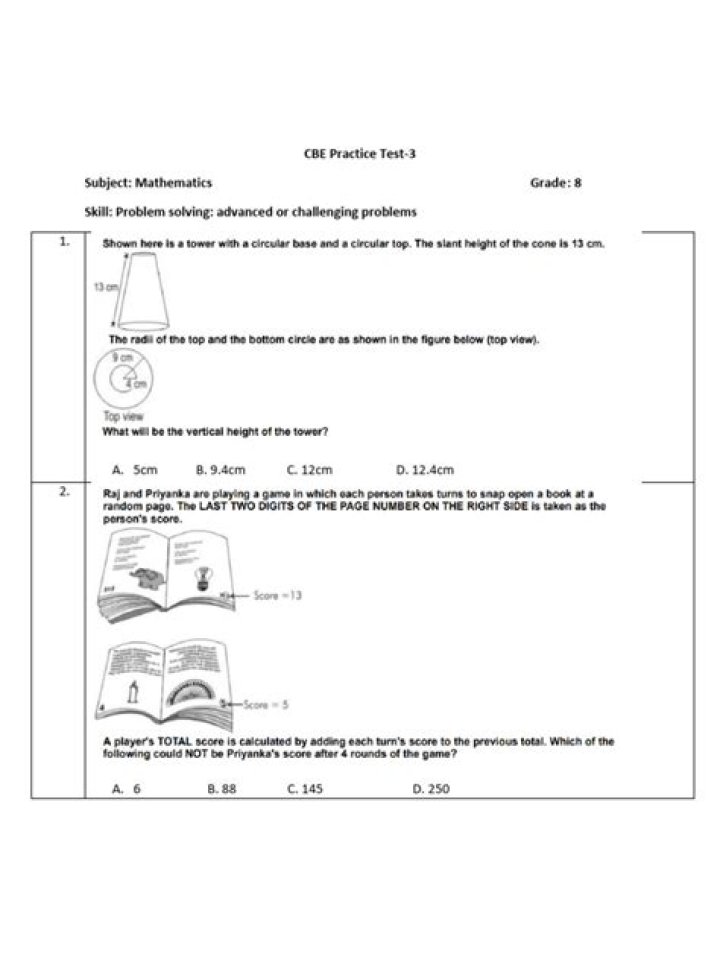 8th Grade Math CBE Practice Test PDF – Free Download