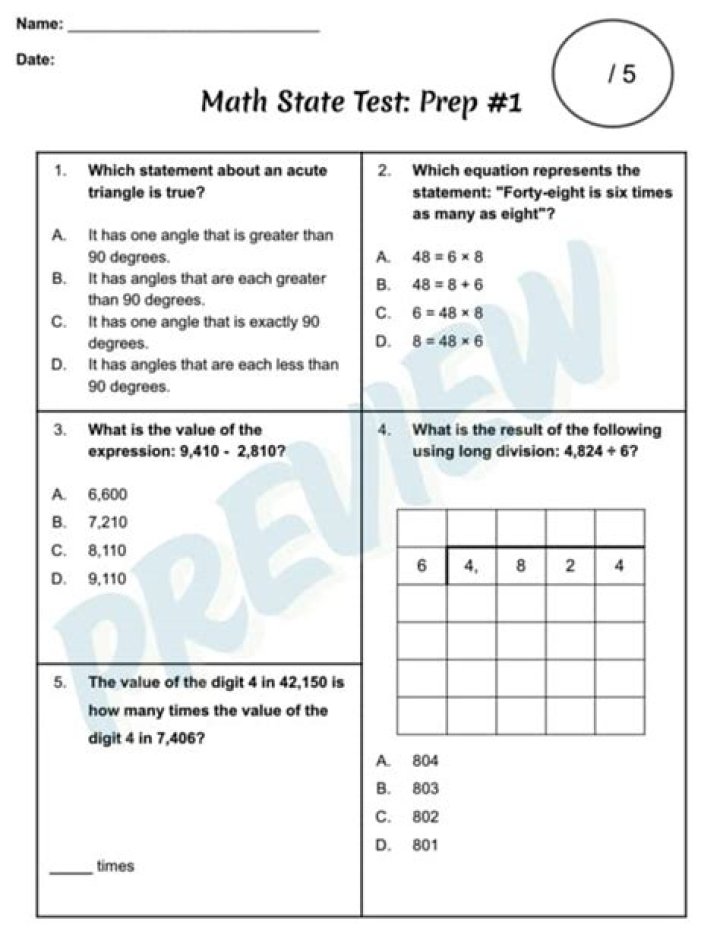 Free 8th Grade Math State Test 2017 PDF – Practice & Prep
