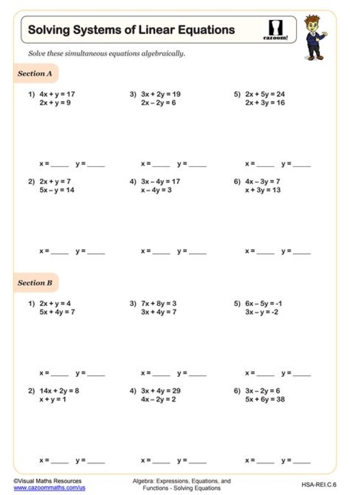 8th Grade Math System of Equations Practice Test PDF – Instant Download