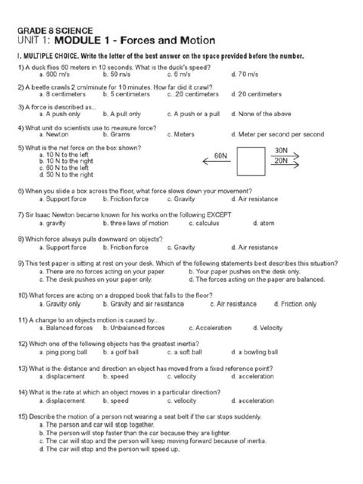 8th Grade Physics Test PDF – Free Practice & Study Materials