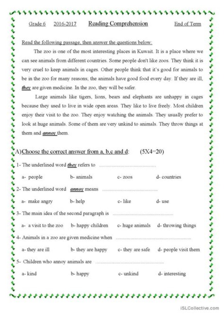 8th Grade Reading Comprehension Passages with Multiple Choice Questions PDF