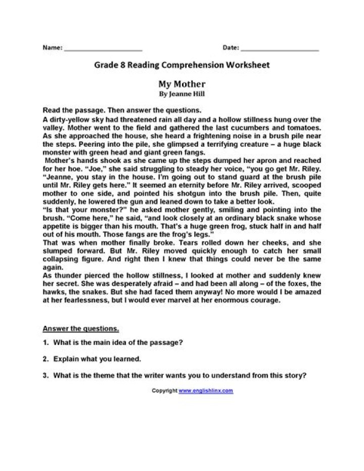 8th Grade Reading Comprehension Test PDF for Free Download