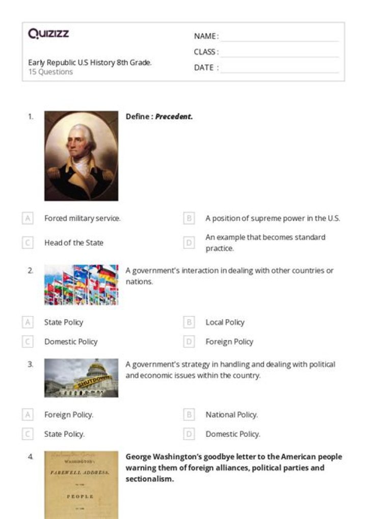 8th Grade US History Pre & Post Test PDF: Practice & Prepare