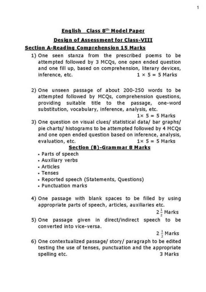 8th Standard English Question Paper 2017 PDF Download
