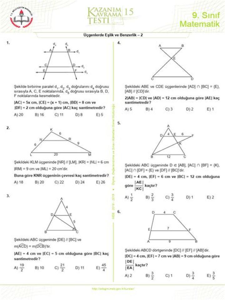 9. Sınıf Benzerlik Test PDF: İki Deneyin Karşılaştırma