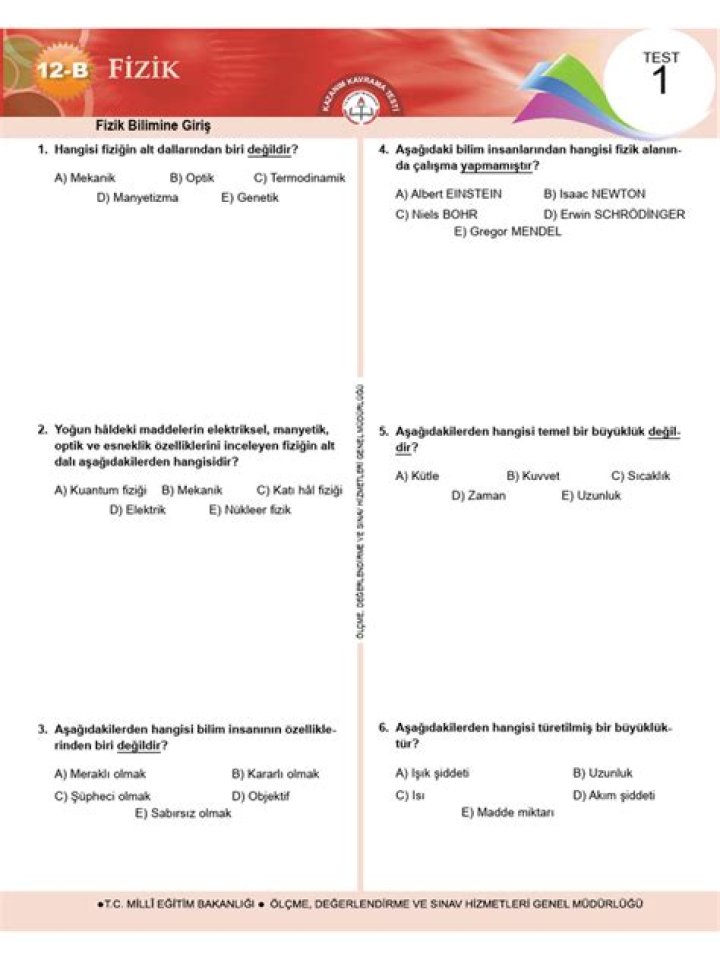 9. Sinnaf Fizik Bilimine Giriş Test PDF Download
