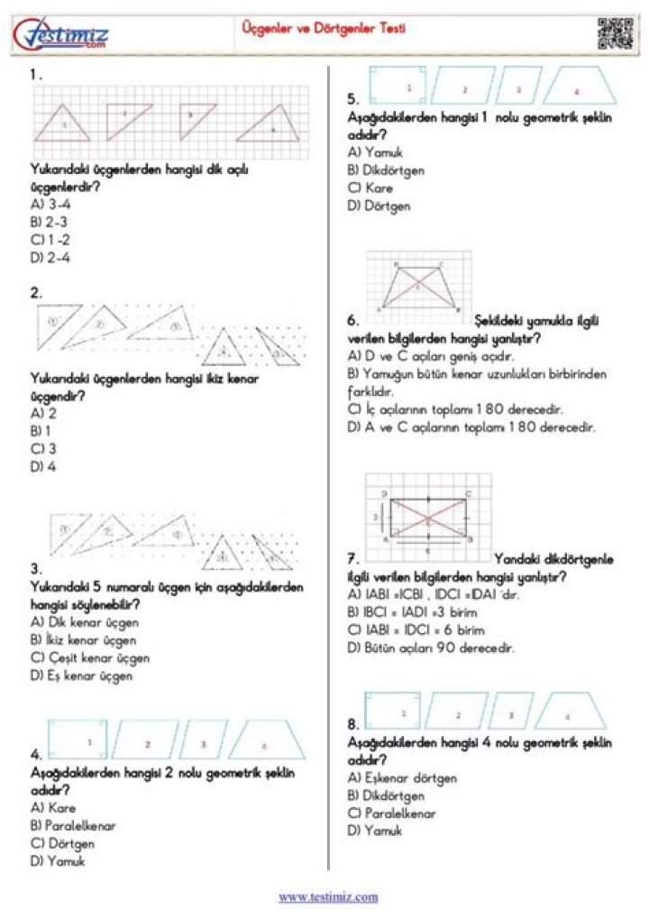 9. Sınıf Geometri Test PDF – Download Free Practice Papers