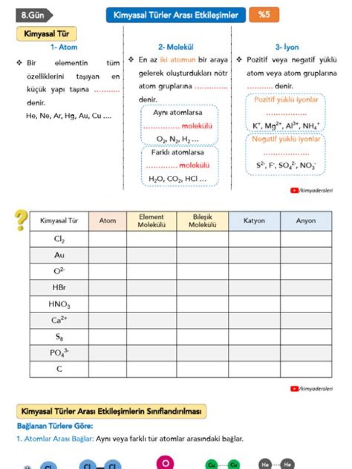 9 SÄ±nÄ±f Kimyasal Türler Arası Etkileşimler Test PDF - Yetenek Analizi